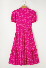 Load image into Gallery viewer, Rose Red Floral Print Pleated Drawstring Flowy Midi Dress