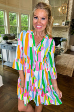 Load image into Gallery viewer, Orange Abstract Print Ruffled Sleeve V Neck Dress