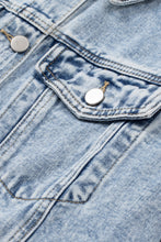 Load image into Gallery viewer, Blue Lapel Distressed Raw Hem Buttons Denim Jacket