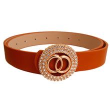 Load image into Gallery viewer, Camel and Rhinestone Gold Infinity Belt