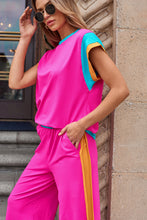 Load image into Gallery viewer, Strawberry Pink Color Block Detail Casual Two-piece Set