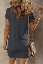 Load image into Gallery viewer, Blue Striped Ribbed Knit T-shirt Shift Dress