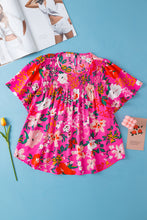 Load image into Gallery viewer, Pink Floral Short Sleeve Smocked Blouse