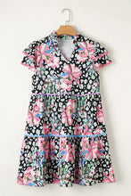 Load image into Gallery viewer, Pink Leopard Floral Ricrac Embellished Tiered Mini Dress
