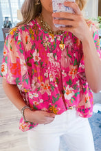 Load image into Gallery viewer, Pink Floral Short Sleeve Smocked Blouse