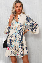 Load image into Gallery viewer, White Printed Tribal Print Bracelet Sleeve Buttoned Mini Dress