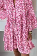 Load image into Gallery viewer, Bright Pink Leopard Printed Long Sleeve Buttoned Front Mini Dress
