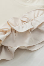 Load image into Gallery viewer, Beige Ruffle Flutter Sleeve High Neck Ribbed Blouse