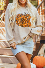 Load image into Gallery viewer, Khaki Halloween Leopard Pumpkin Graphic Corded Sweatshirt
