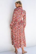 Load image into Gallery viewer, Orange Abstract Print V Neck Pleated High Waist Midi Dress