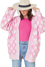 Load image into Gallery viewer, Pink Rhombus Pattern Knit Open Front Pocketed Cardigans