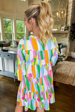 Load image into Gallery viewer, Orange Abstract Print Ruffled Sleeve V Neck Dress