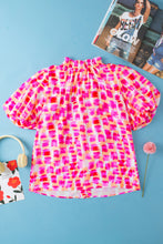 Load image into Gallery viewer, Green Abstract Print Button Back Ruffled High Neck Blouse