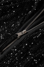 Load image into Gallery viewer, Black Sequin Zip up Round Neck Long Sleeve Jacket