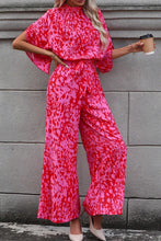 Load image into Gallery viewer, Rose Leopard Loose Sleeve Belted Wide Leg Jumpsuit