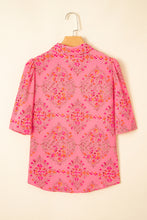 Load image into Gallery viewer, Rose Red Floral Print Wide Short Sleeve Loose Shirt