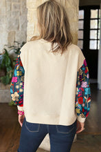 Load image into Gallery viewer, White Floral Patchwork Sleeve Textured Plus Size Pullover Top