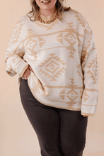 Load image into Gallery viewer, Apricot Plus Size Western Aztec Print Loose Sweater