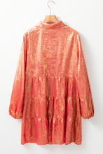 Load image into Gallery viewer, Apricot Metallic Sheen Puff Sleeve Button Up Mini Shirt Dress