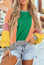 Load image into Gallery viewer, Dark Green Colorblock Patchwork Exposed Stitching Oversize Top