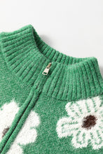 Load image into Gallery viewer, Khaki Floral Pattern Half Zip Drop Shoulder Sweater