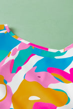Load image into Gallery viewer, Multicolour Abstract Print Notched Neck Flutter Sleeve Blouse