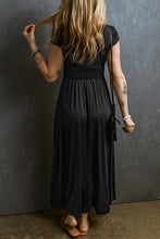 Load image into Gallery viewer, Phalaenopsis Short Sleeve Shirred High Waist V Neck Maxi Dress