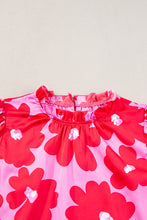 Load image into Gallery viewer, Rose Floral Puff Sleeve Frill Neckline Blouse