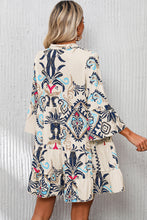 Load image into Gallery viewer, White Printed Tribal Print Bracelet Sleeve Buttoned Mini Dress