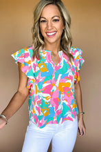 Load image into Gallery viewer, Multicolour Abstract Print Notched Neck Flutter Sleeve Blouse