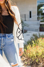 Load image into Gallery viewer, Beige Flower Embroidered Drop Shoulder Open Front Duster Cardigan