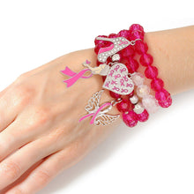 Load image into Gallery viewer, Breast Cancer Pink Glass Bead Angel 4 Pc Bracelets