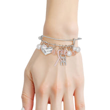 Load image into Gallery viewer, Breast Cancer Silver Wire Light Pink Charm Bangle