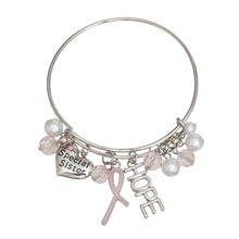 Load image into Gallery viewer, Breast Cancer Silver Wire Light Pink Charm Bangle