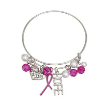 Load image into Gallery viewer, Breast Cancer Silver Wire Pink Charm Bangle