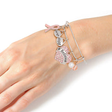 Load image into Gallery viewer, Breast Cancer Silver Wire Light Pink Believe Bangle