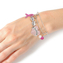 Load image into Gallery viewer, Breast Cancer Silver Wire Pink Believe Bangle