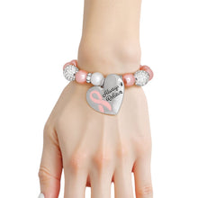 Load image into Gallery viewer, Breast Cancer Light Pink Pearl Heart Charm Bracelet