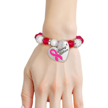 Load image into Gallery viewer, Breast Cancer Pink Glass Bead Heart Charm Bracelet