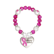 Load image into Gallery viewer, Breast Cancer Pink Glass Bead Heart Charm Bracelet