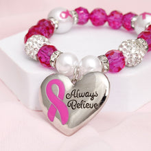 Load image into Gallery viewer, Breast Cancer Pink Glass Bead Heart Charm Bracelet