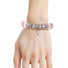 Load image into Gallery viewer, Breast Cancer Silver Hope Ribbon Charm Bracelet