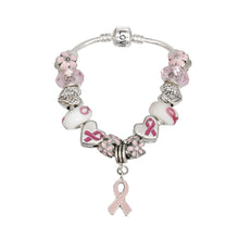 Load image into Gallery viewer, Breast Cancer Silver Hope Ribbon Charm Bracelet