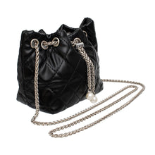 Load image into Gallery viewer, Mini Bucket Black Quilted Silver Camellia Luxe Bag