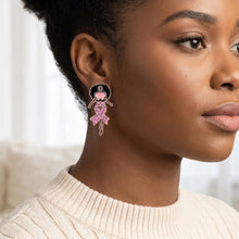 Load image into Gallery viewer, Gold Light Pink Afro Woman Breast Cancer Studs