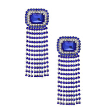 Load image into Gallery viewer, Fringe Royal Blue Radiant Cut Crystal Earrings