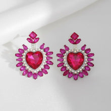 Load image into Gallery viewer, Stud Fuchsia Pink Crystal and Glass Heart Earrings