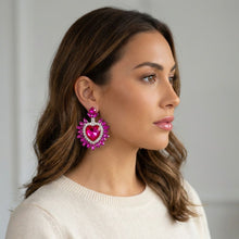 Load image into Gallery viewer, Stud Fuchsia Pink Crystal and Glass Heart Earrings