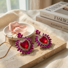Load image into Gallery viewer, Stud Fuchsia Pink Crystal and Glass Heart Earrings
