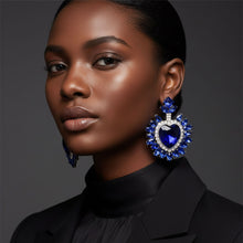 Load image into Gallery viewer, Stud Royal Blue Crystal and Glass Heart Earrings